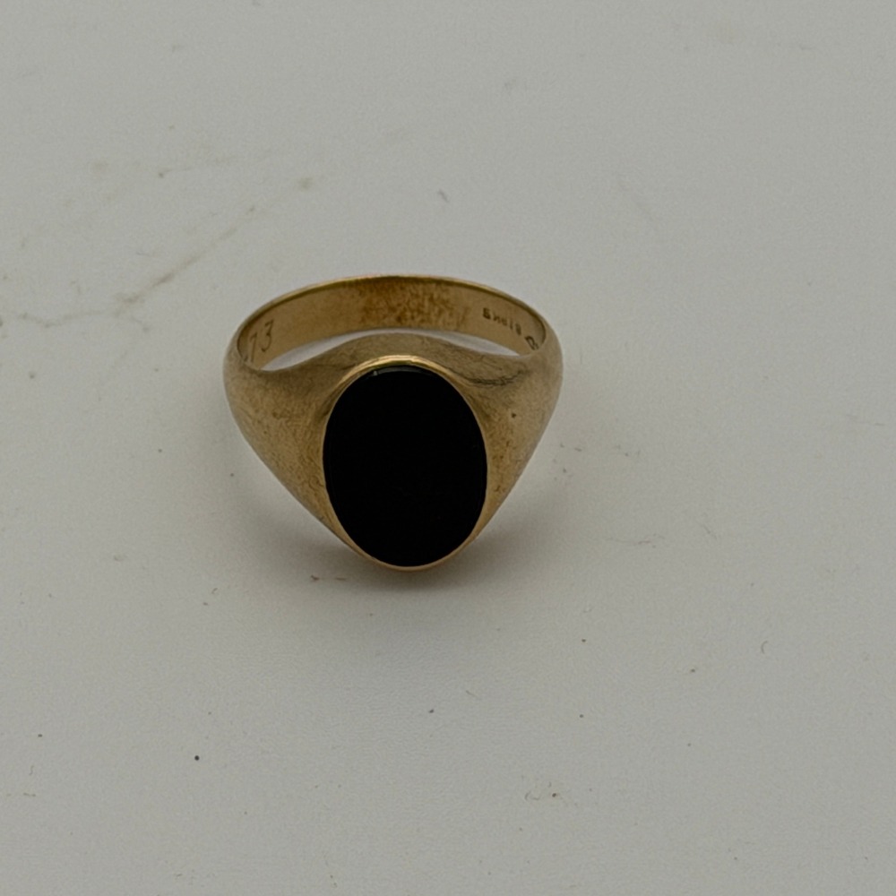 Birks Mens Vintage 10K Yellow Gold Black Onyx Signet Ring Engraved 1973